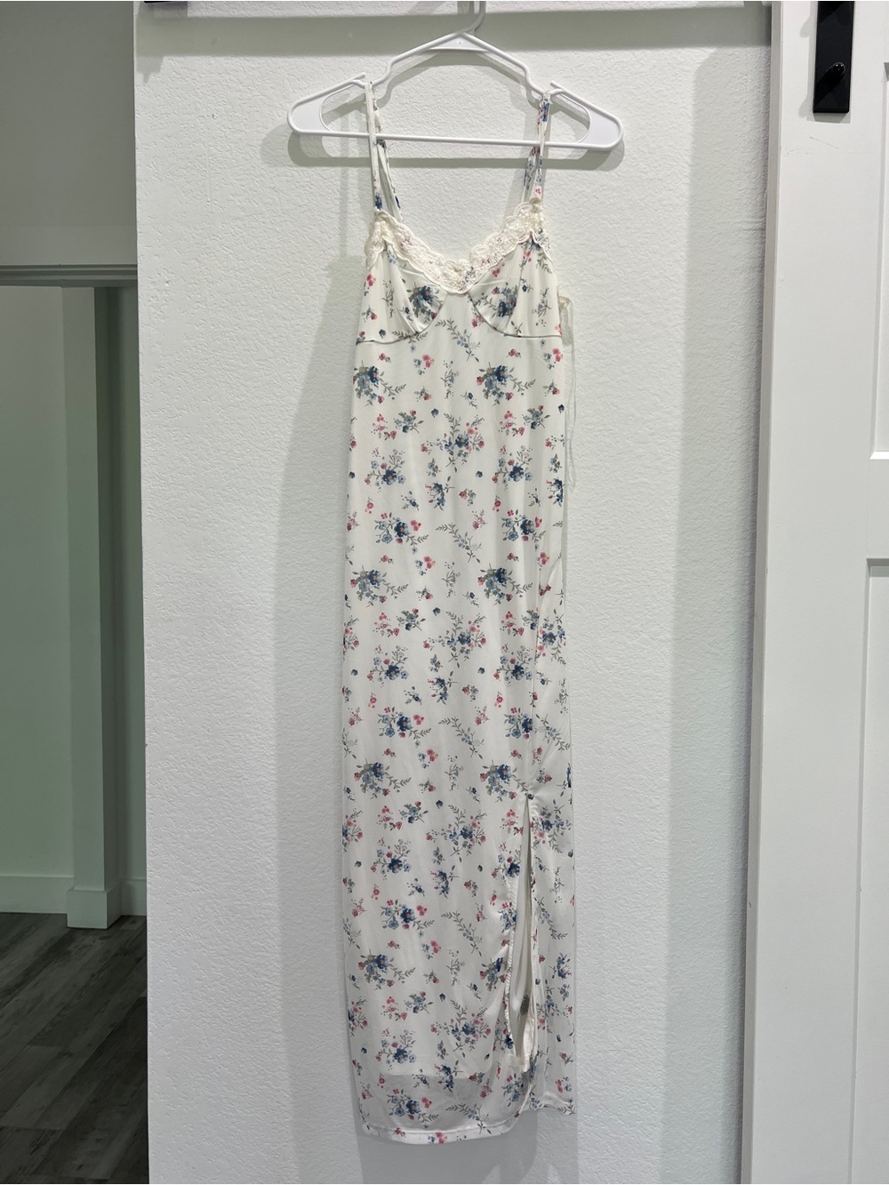 Cream Floral Lace-Trim Cami Dress